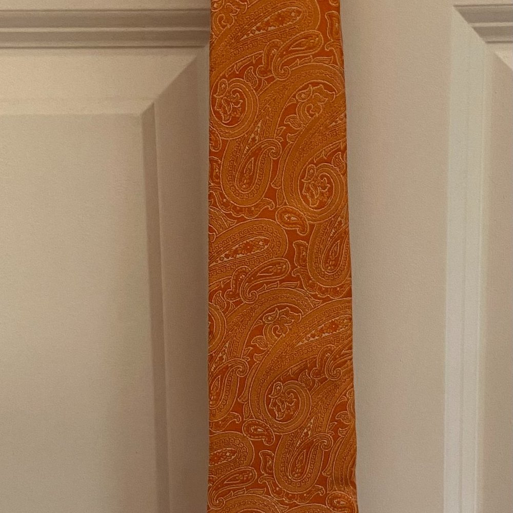 Tom James Paisley ORANGE Neck Tie..SKINNY 3" BLADE..Extra Long 62"